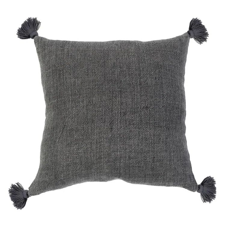 Montauk 20" Charcoal Linen Tassel Accent Pillow