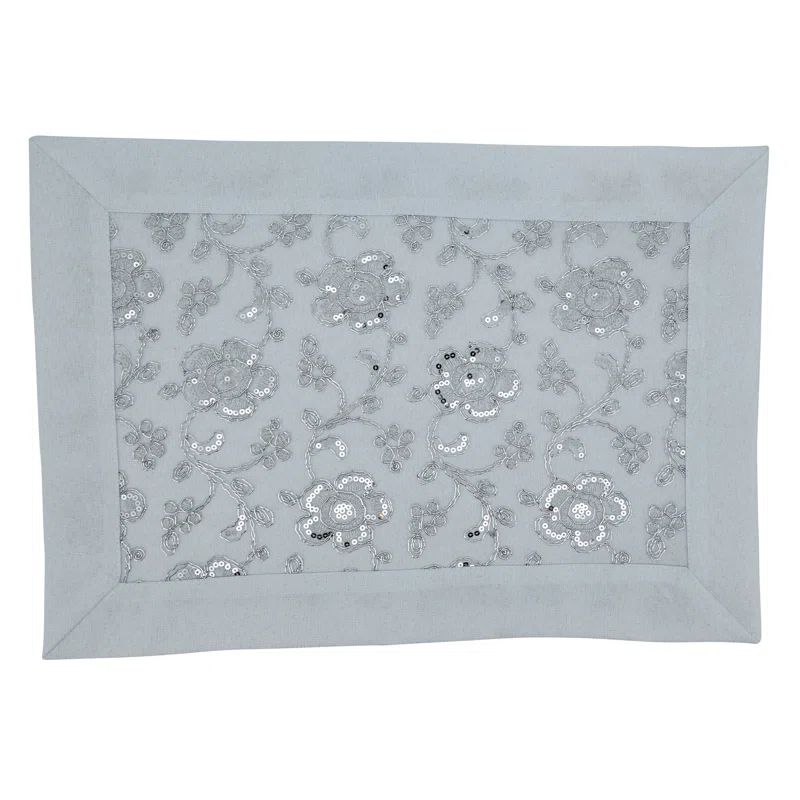 White Floral Embroidered Polyester Rectangle Placemats Set of 4