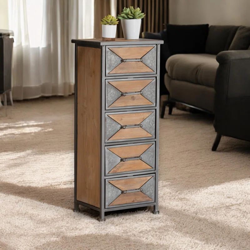Lockable Gray Office Cabinet with Whitewashed Oak Accents
