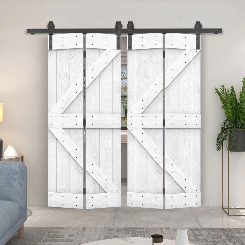 White Pine Solid Core Double Bifold Barn Door with Hardware Kit
