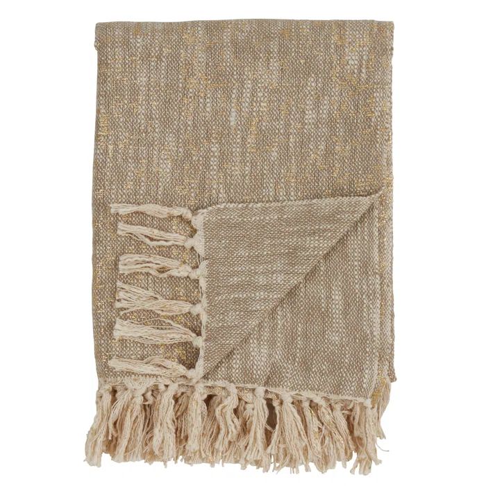 Gold Cotton Foil Print Throw Blanket with Tassels