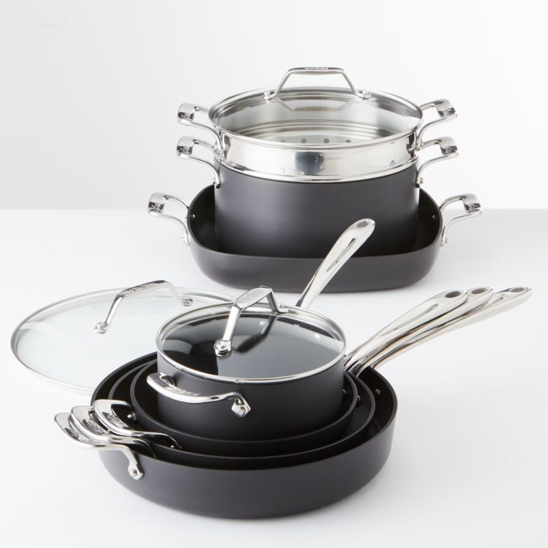 10-Piece Black Aluminum Nonstick Cookware Set with Glass Lids