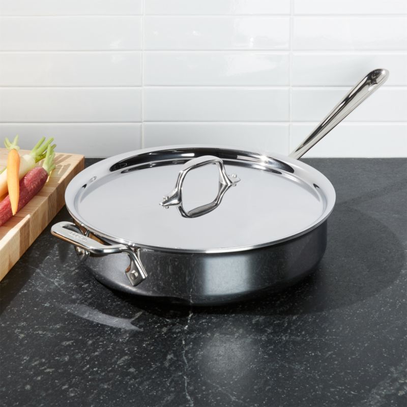 20.79" Stainless Steel and Aluminum Saute Pan with Lid