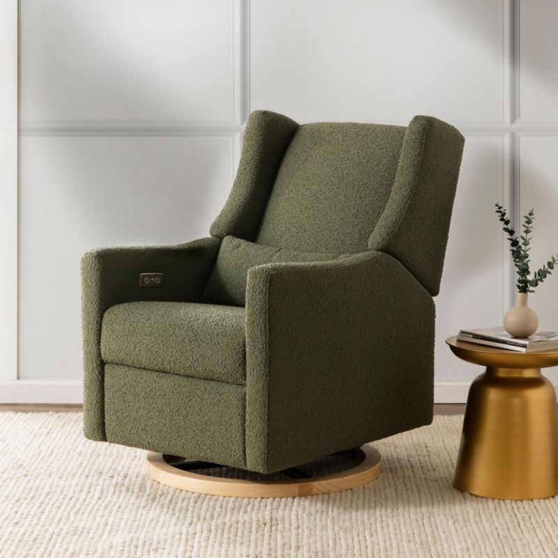 Eco-Friendly Olive Boucle Swivel Recliner with USB Port