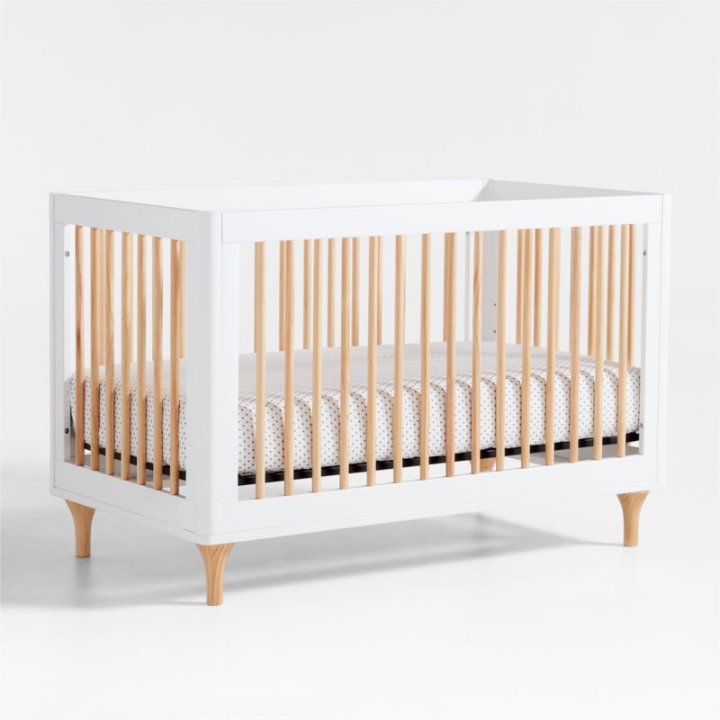 White and Natural Pine Wood 3-in-1 Convertible Crib
