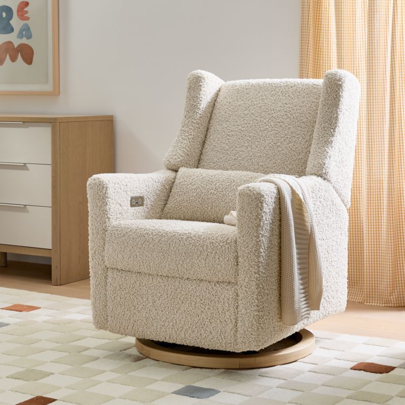 Almond Teddy Loop Swivel Recliner with Light Wood Base