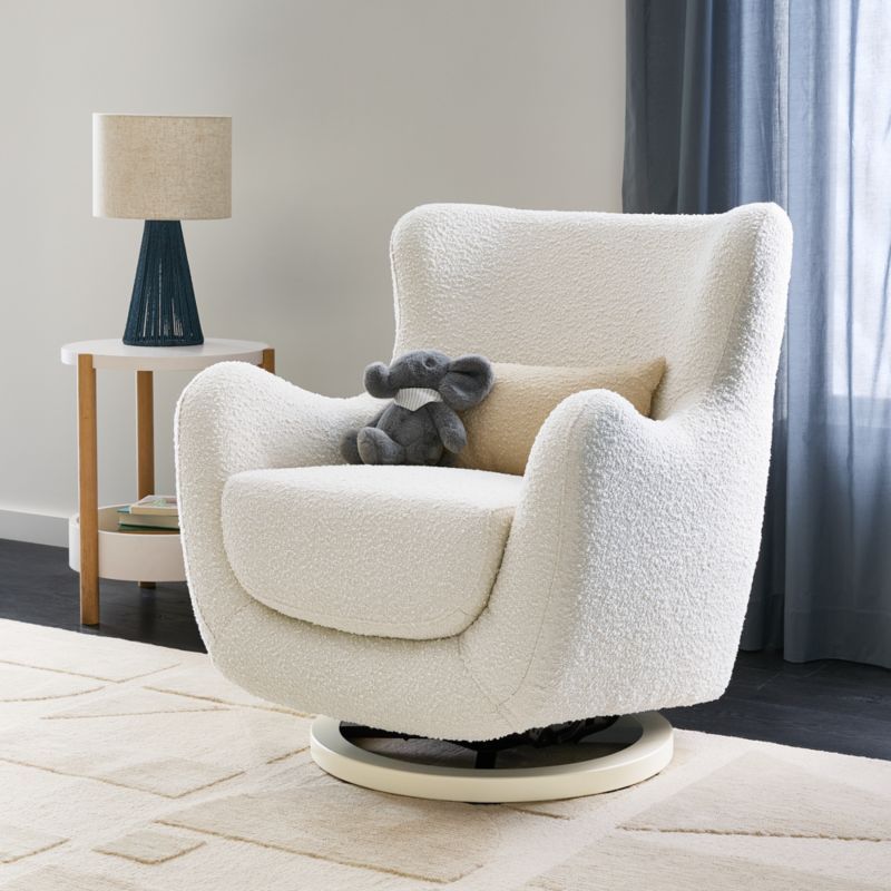 Ivory Boucle Modern Swivel Glider with Curved Back