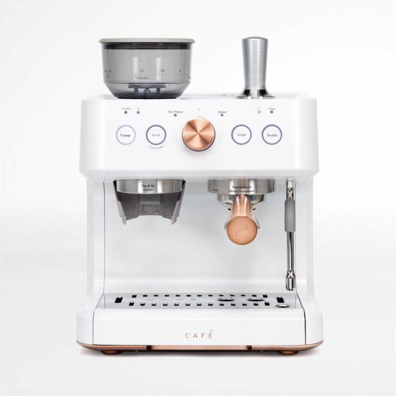 Matte White Semi-Automatic Espresso Machine with Grinder and Steam Wand