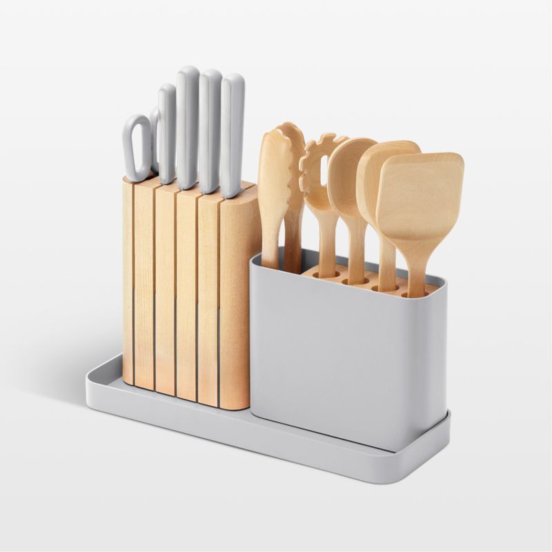 Gray 14-Piece German Steel Knife and Birch Utensil Set