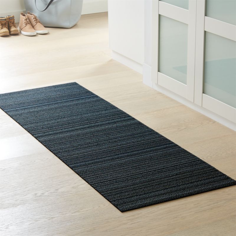Chilewich Skinny Stripe Blue Shag Doormat, 24" x 72"