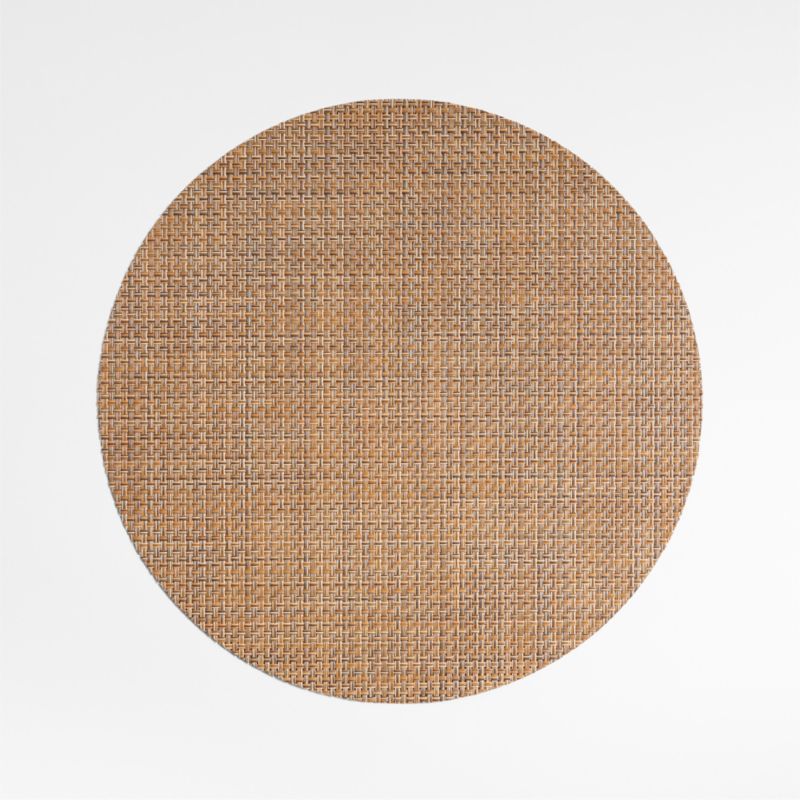 Teak Tan Vinyl Basketweave Round Placemat for Kids