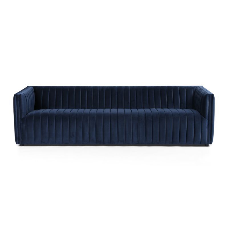 Sapphire Navy Velvet Tuxedo Arm Sofa with Solid Wood Frame