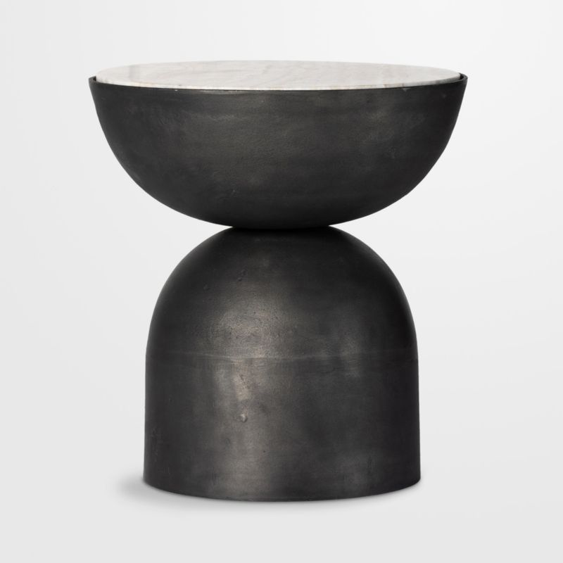 Corbett Round Black Metal and Marble End Table