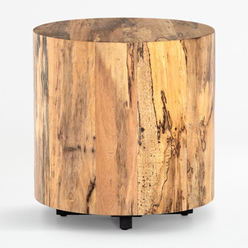 Contemporary Spalted Primavera Wood & Metal Round End Table