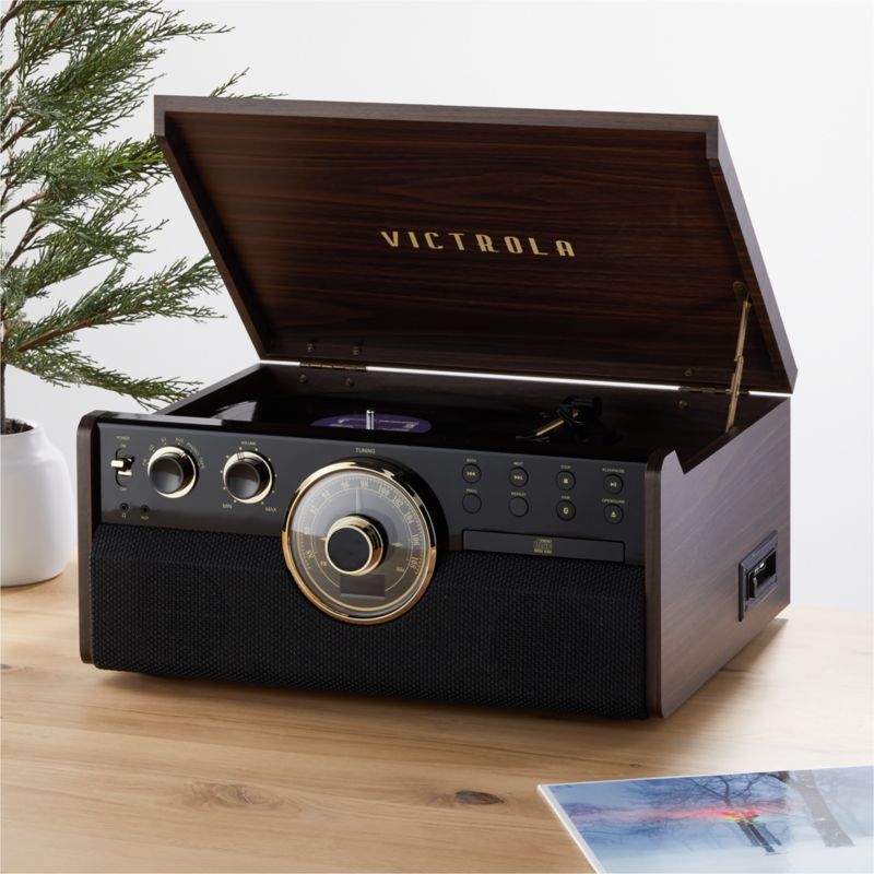 Espresso Mid Century Modern 6-in-1 Bluetooth Record Player