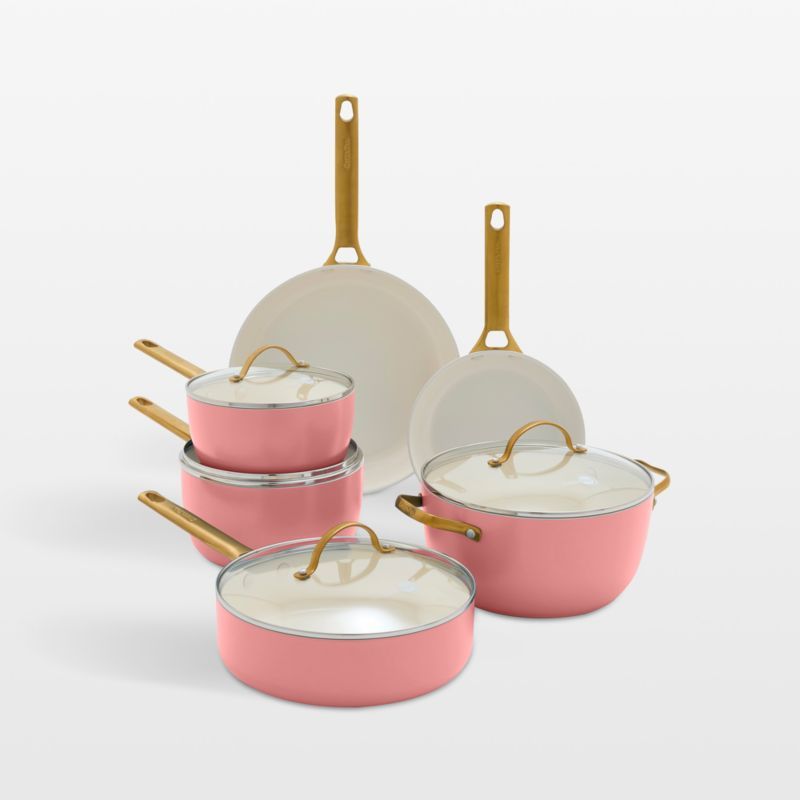 Coral Ceramic Nonstick 10-Piece Cookware Set with Gold Handles