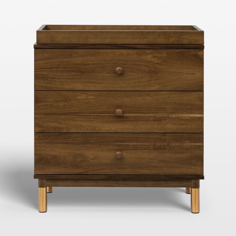 Gelato Natural Walnut 3-Drawer Dresser with Gold Accents