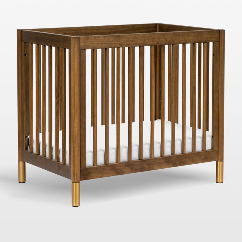 Natural Walnut and Gold 4-in-1 Convertible Mini Crib