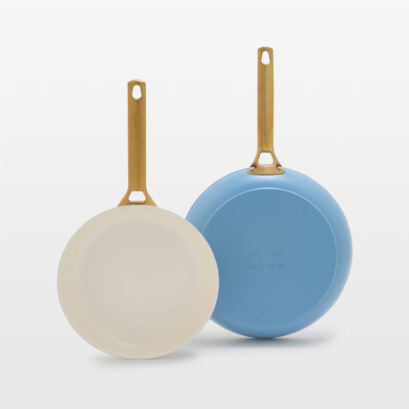 Sky Blue and Gold Ceramic Nonstick Frying Pan Set