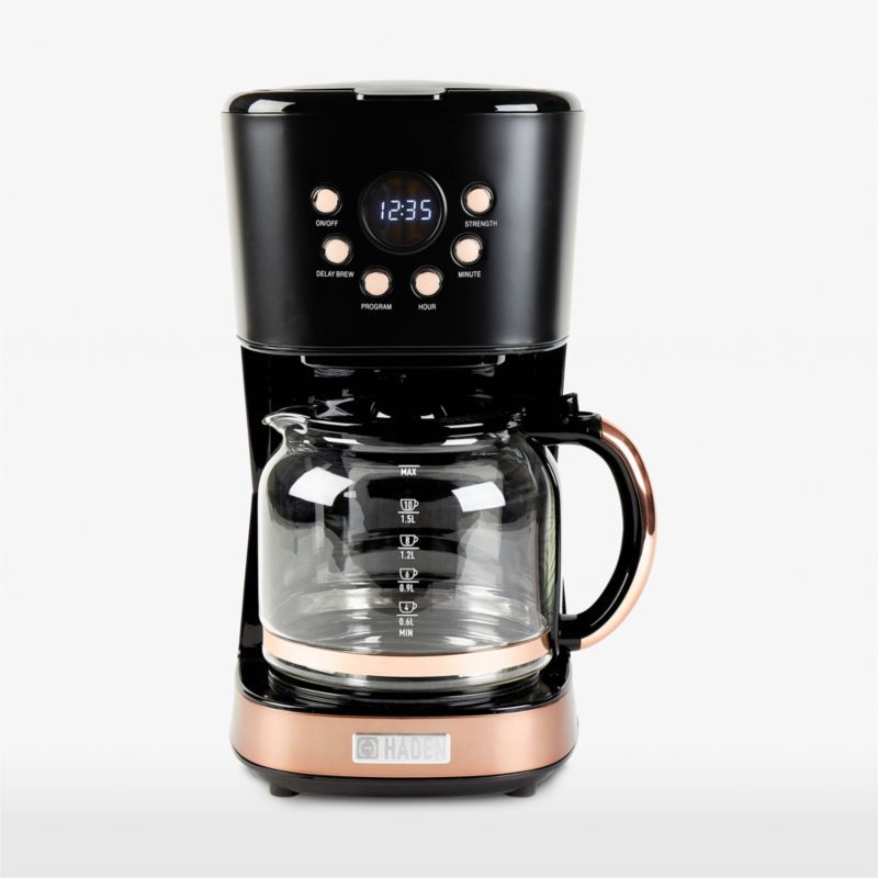 Black and Copper 12-Cup Programmable Drip Coffee Maker with Glass Carafe