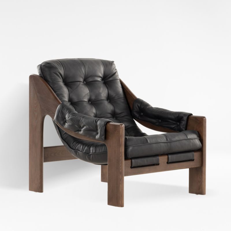 Heirloom Black Leather and Wood Handcrafted Accent Chair