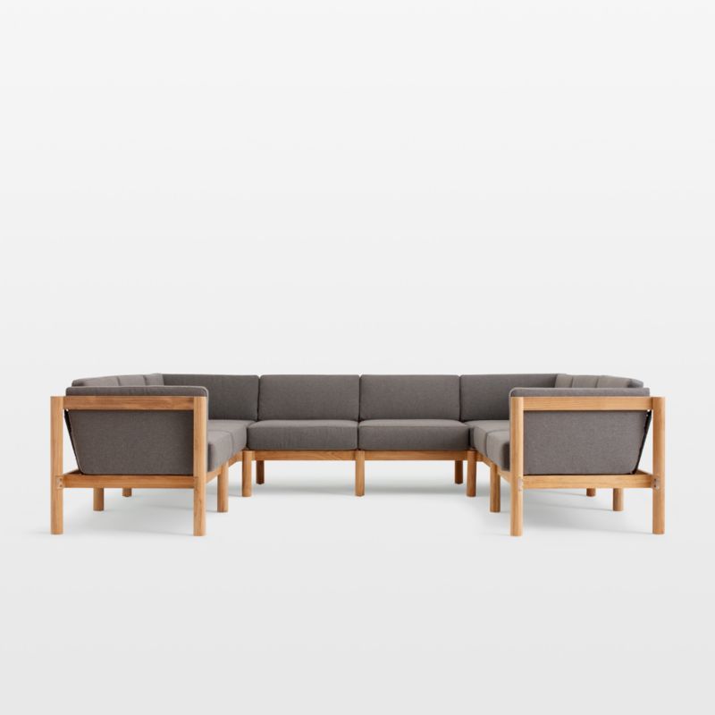 Haven 8-Piece U-Shaped Teak Outdoor Sectional with Greystone Sunbrella Cushions