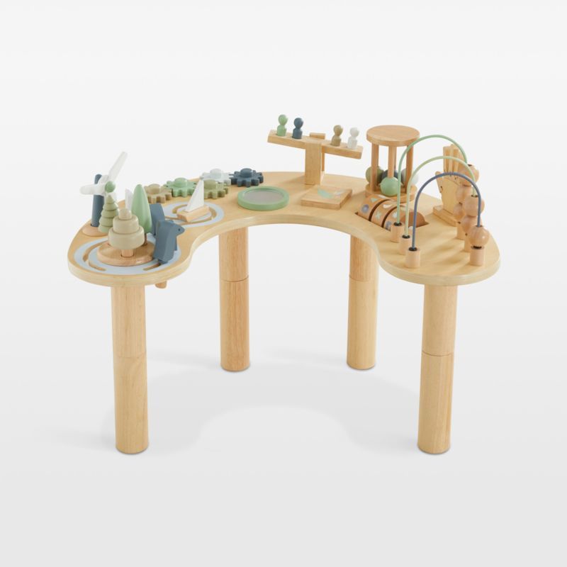 Adjustable Natural Wood Toddler Activity Table with Toys