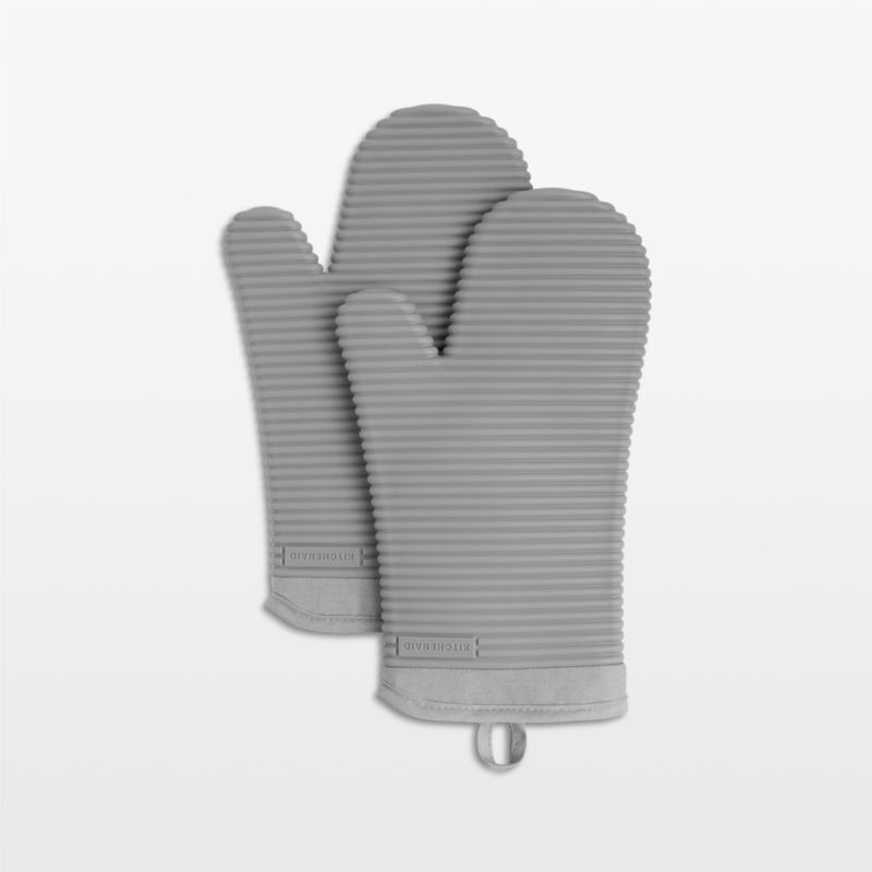 Gray Ribbed Silicone Heat Resistant Oven Mitts, Set of 2