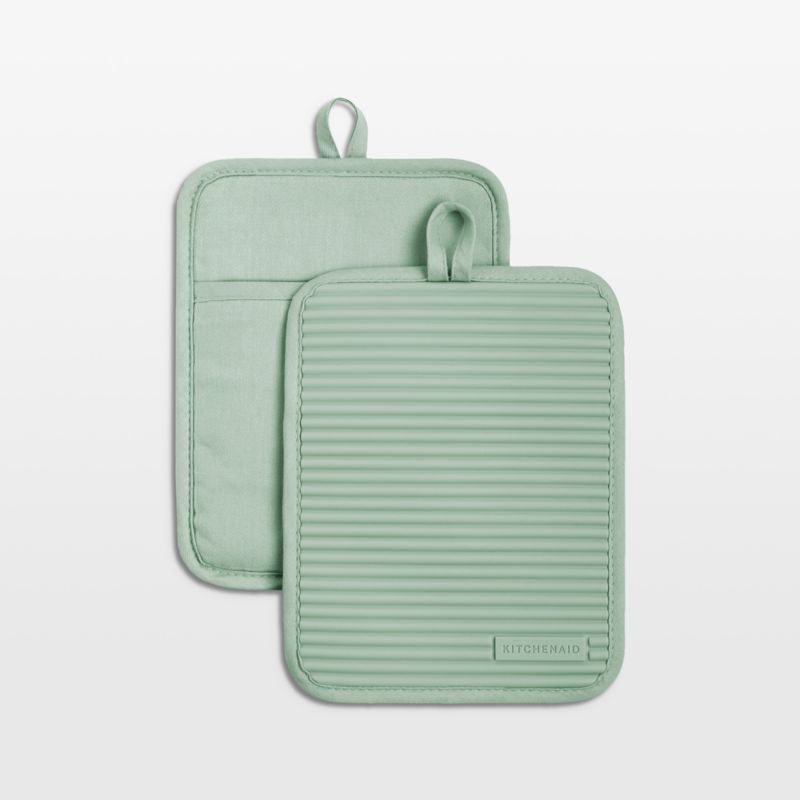 Pistachio Green Silicone and Cotton Pot Holder Set