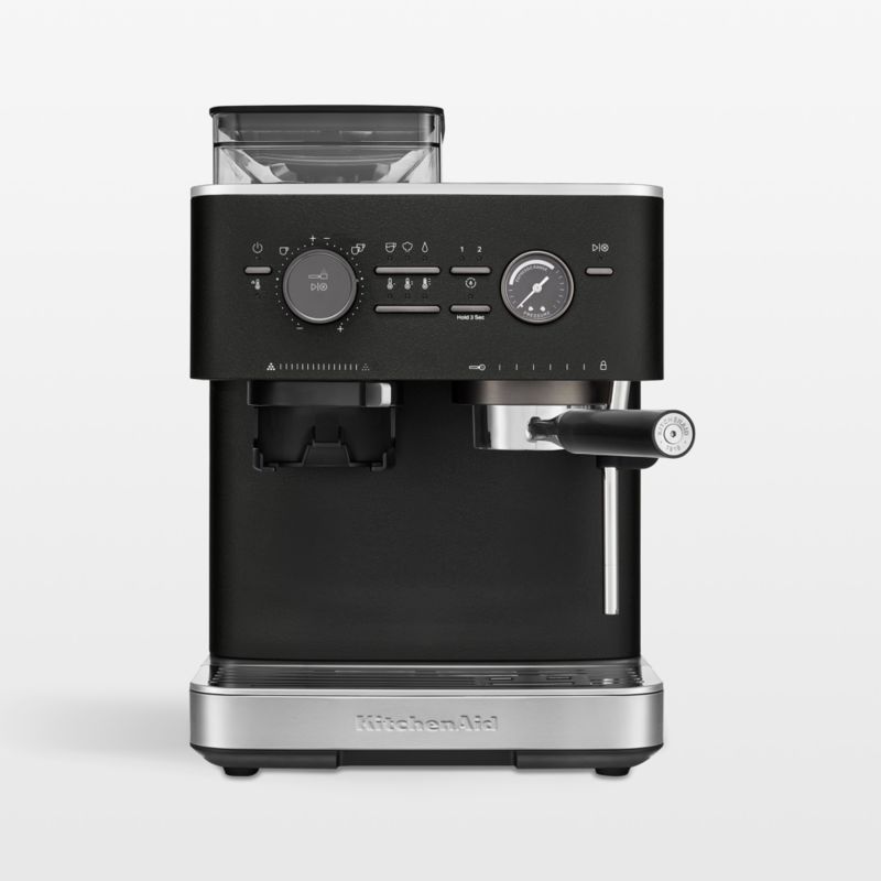 Black Semi Automatic Espresso Machine with Burr Grinder and Steam Wand