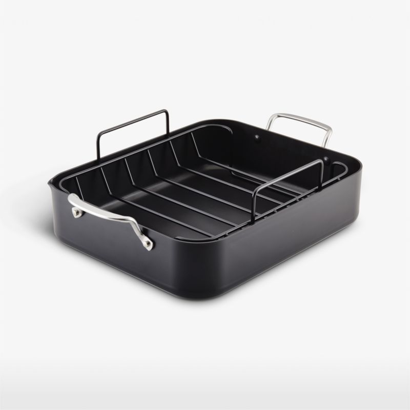 Matte Black Hard Anodized Induction Roaster with Nonstick Rack