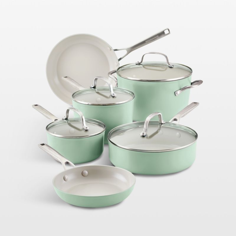 Pistachio Green Ceramic Nonstick 10-Piece Cookware Set