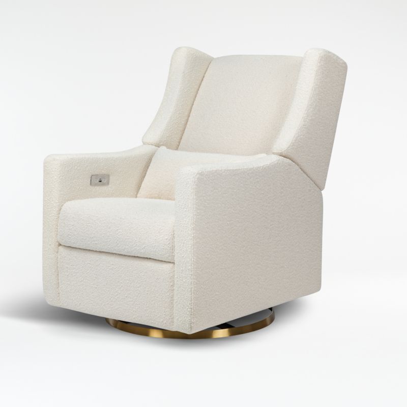 Ivory Boucle Recliner Armchair with Gold Swivel Base