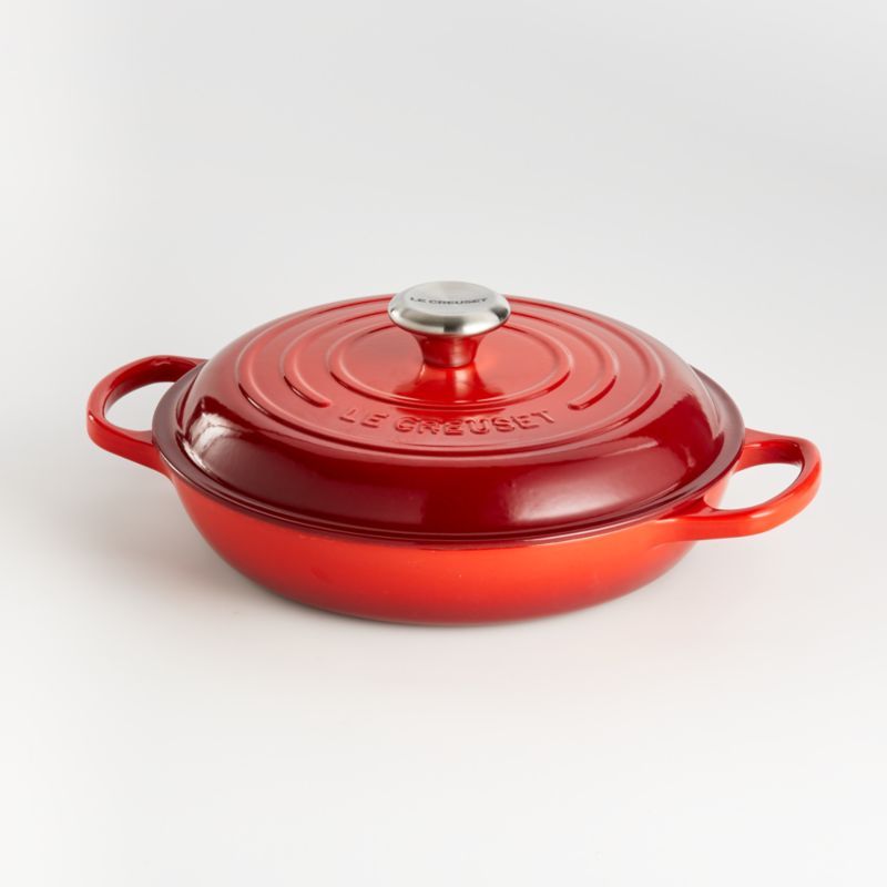 Cerise Red Enameled Cast Iron Round Braiser with Lid