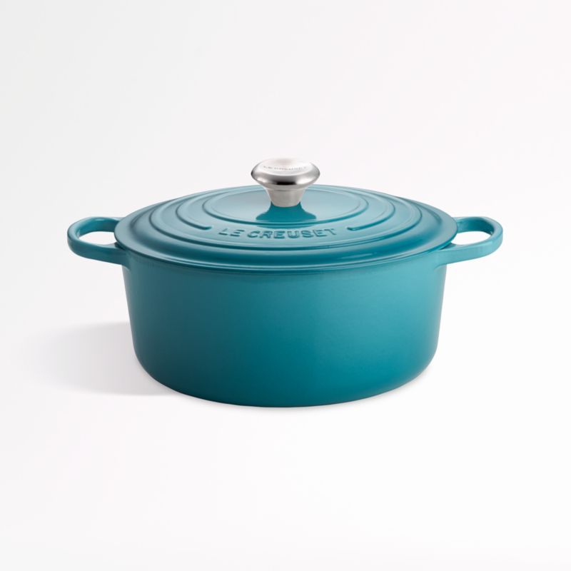 Caribbean Blue Enameled Cast Iron Round Dutch Oven with Lid