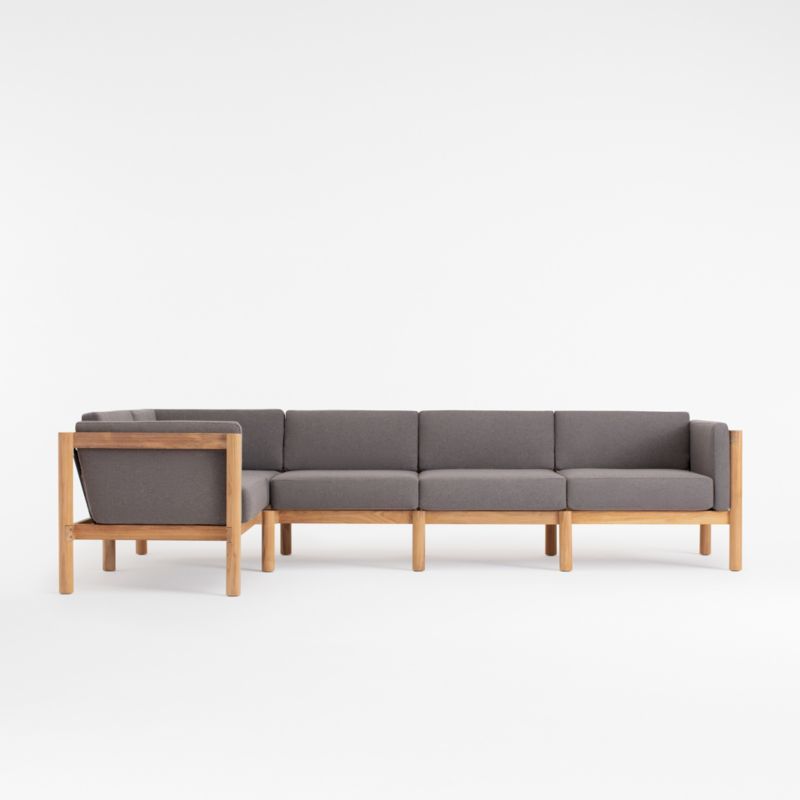 Five Piece Teak Outdoor Sectional with Greystone Sunbrella Cushions