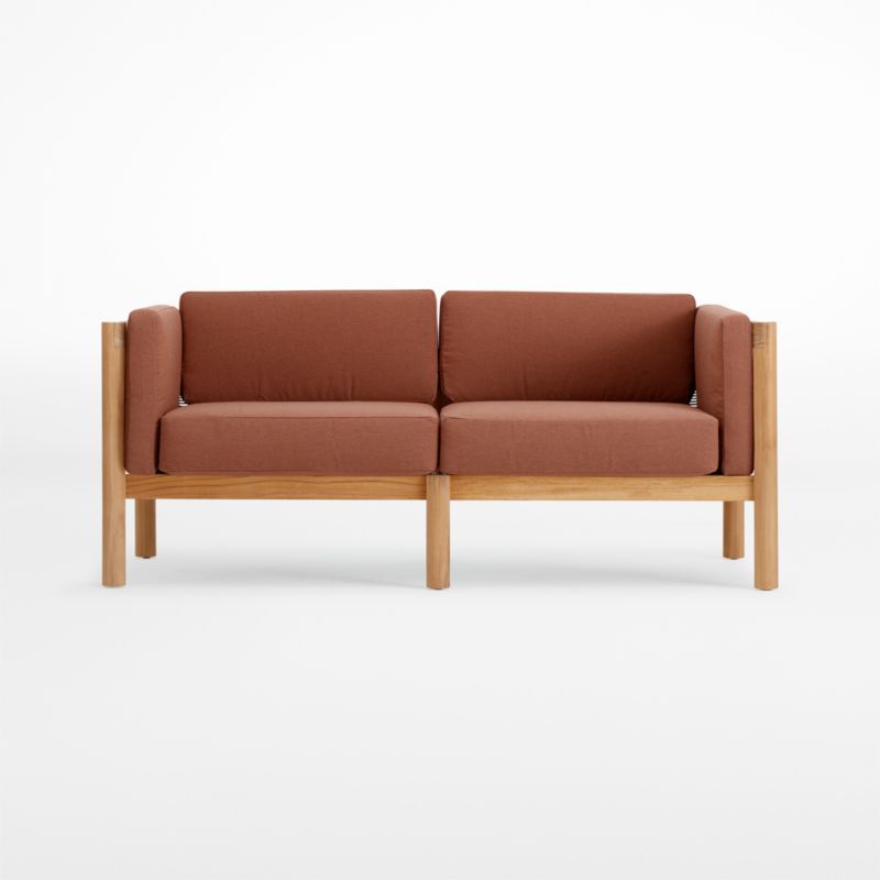 Haven Teak Outdoor Loveseat with Rust Sunbrella Cushions