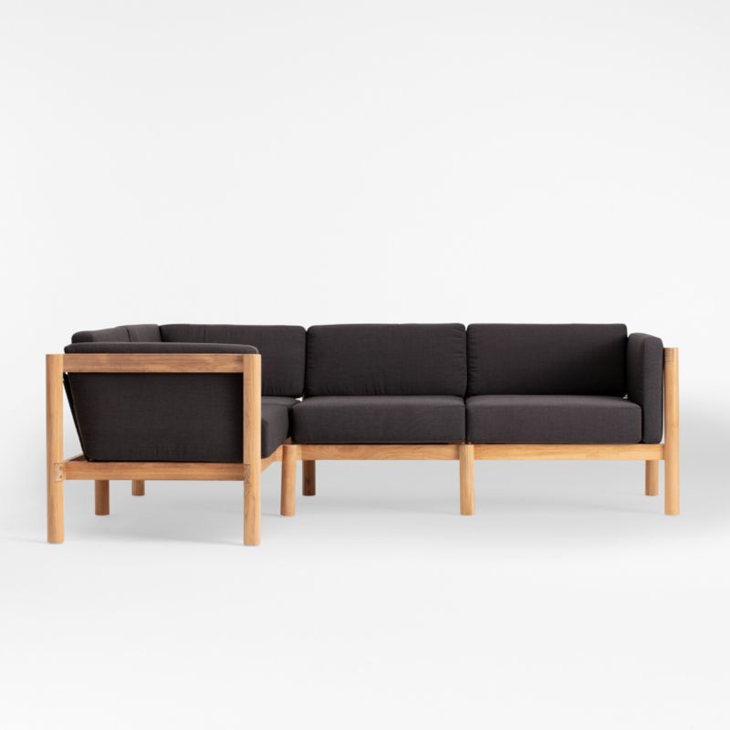 Haven 4-Piece Teak Outdoor Sectional with Sunbrella Coal Cushions