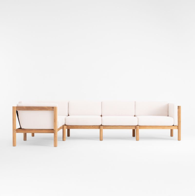 Five Piece Teak and Canvas Outdoor Sectional with Cushion Arms
