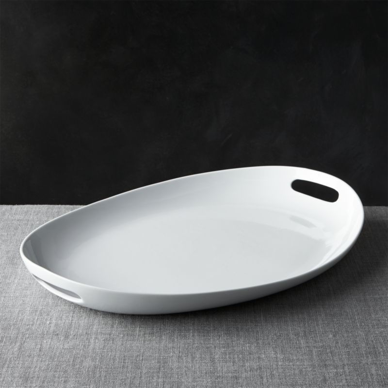 Creamy White Ceramic Oval Platter with Handles