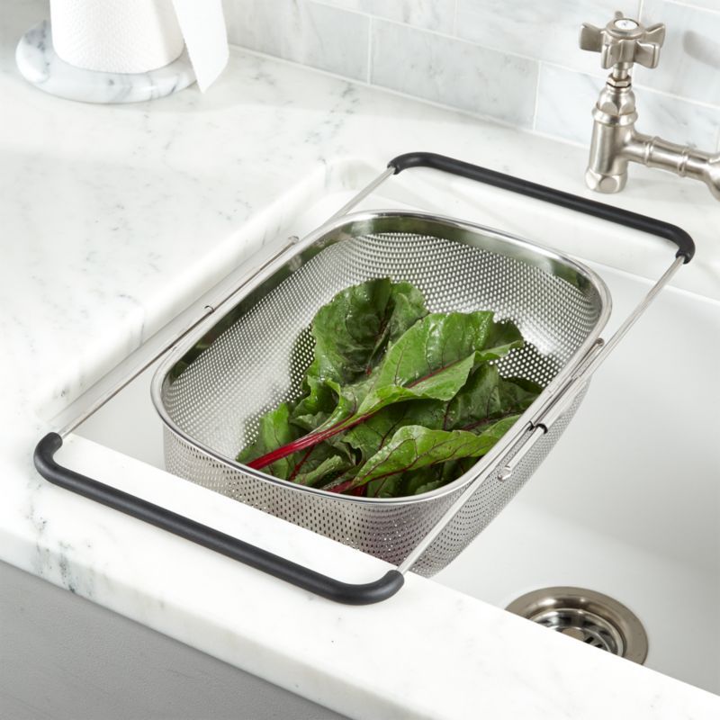 Stainless Steel Over-The-Sink Mesh Colander with Rubber Grips