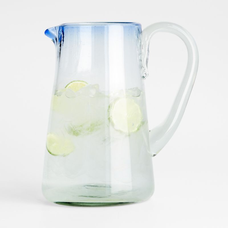 Ocean Blue and Sea-Glass Green Glass Pitcher with Infuser