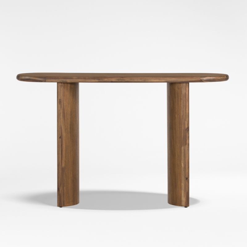 Seasoned Brown Acacia Demilune Console Table with Storage