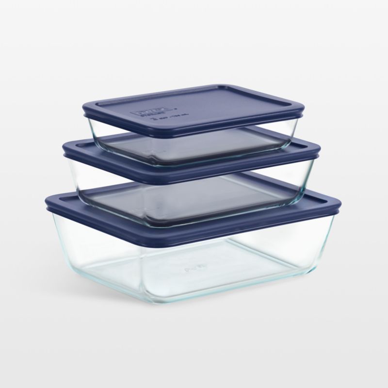 Blue Glass Rectangular Storage Bowl Set with Lids