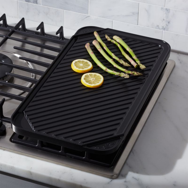 Black Aluminum Reversible Double Burner Grill Griddle Pan