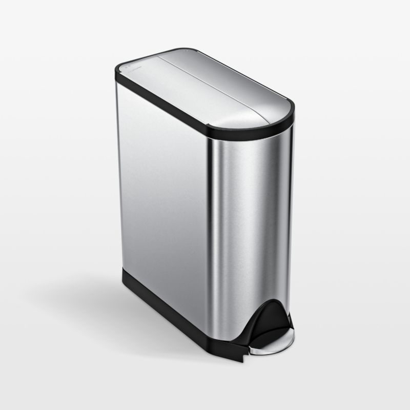 Slim Brushed Stainless Steel Butterfly Lid Kitchen Trash Can