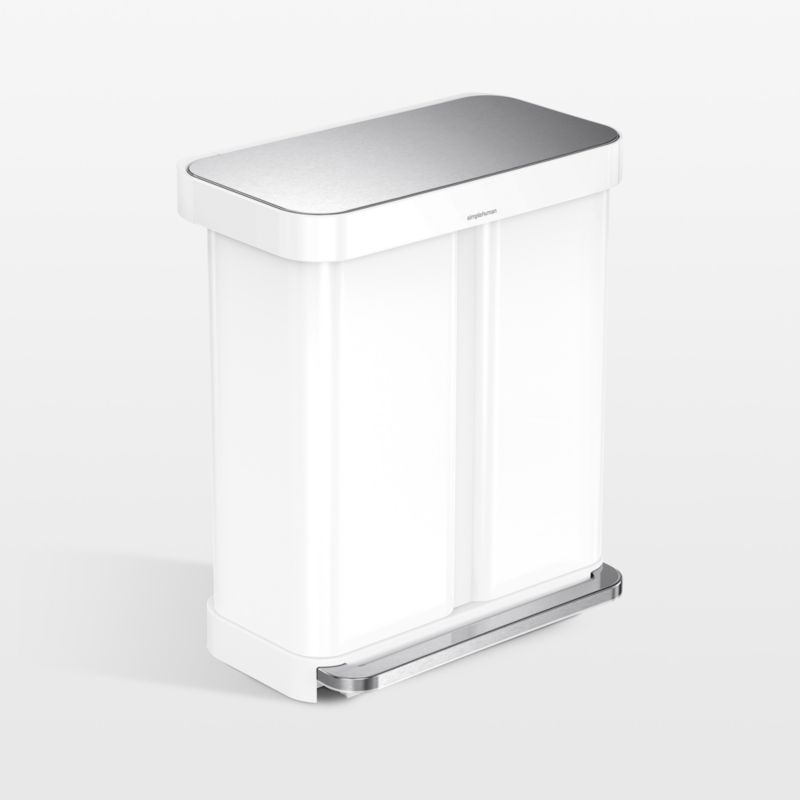 White Dual Compartment Kitchen Step Trash Can with Steel Lid