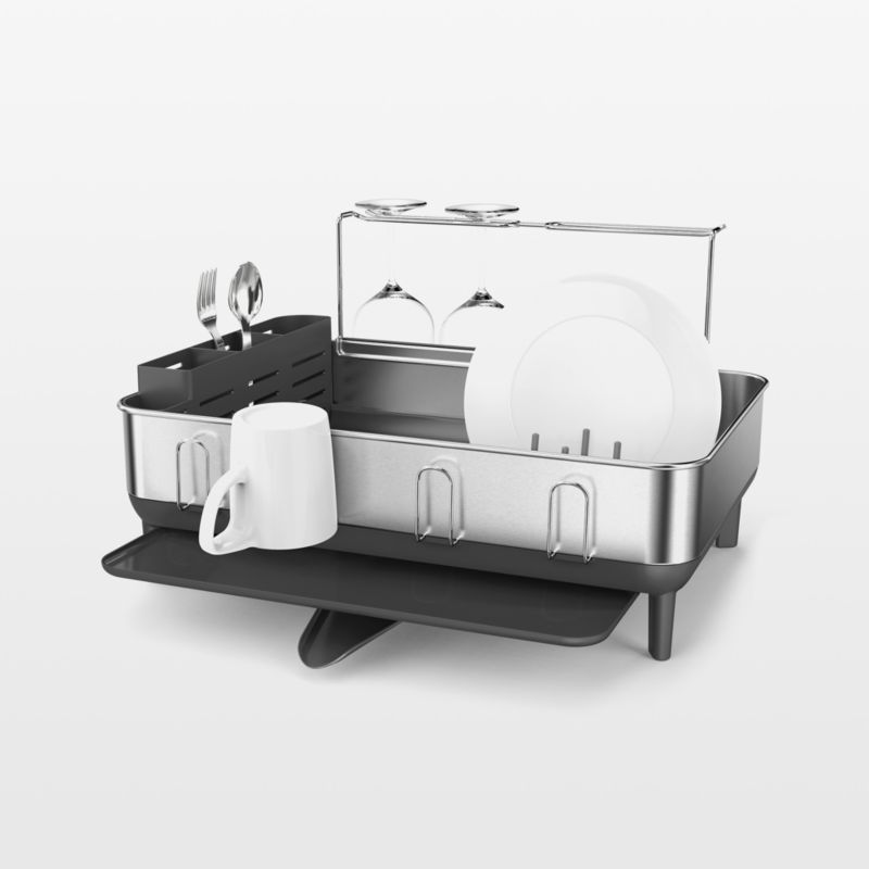 Brushed Stainless Steel Dish Drying Rack with Utensil Cup