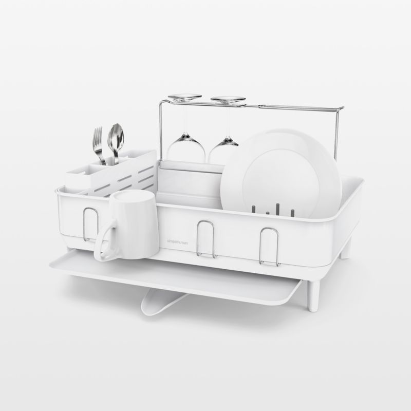 White Stainless Steel Kitchen Dish Drying Rack with Swivel Spout