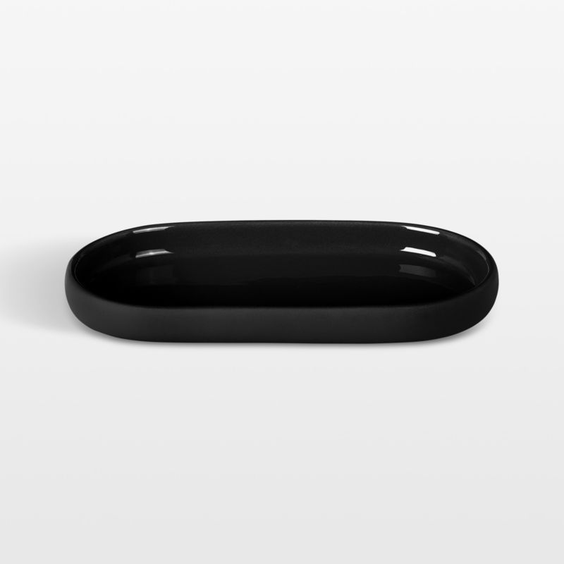 Black Ceramic and Silicone Oval Bathroom Tray
